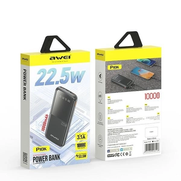 Powerbanka 10000mAh s rychlonabíjením 22,5W, 2xUSB + USB-C