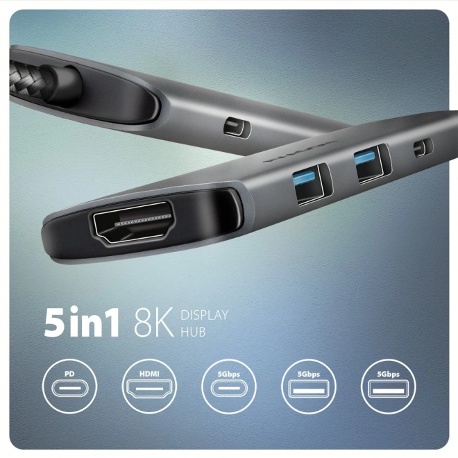 Wieloportový hub USB 5v1 5Gbps s HDMI 8K a PD 100W