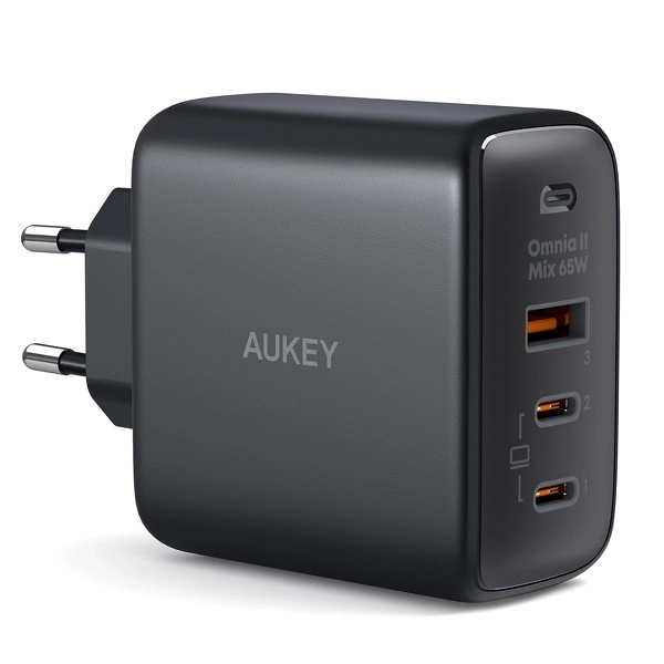 Aukey Omnia II černá GaN nabíječka 65W 3xUSB-C/A