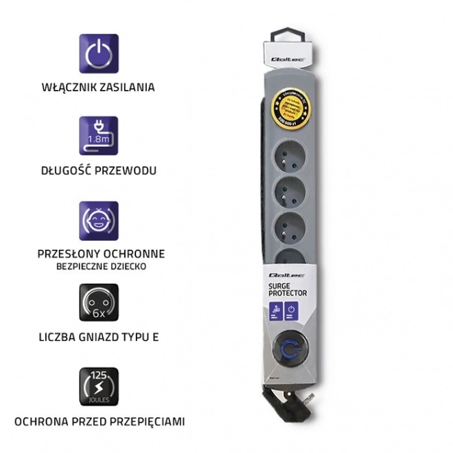 Přepěťová ochrana Quick Switch, 6 zásuvek, 1,8 m, šedá