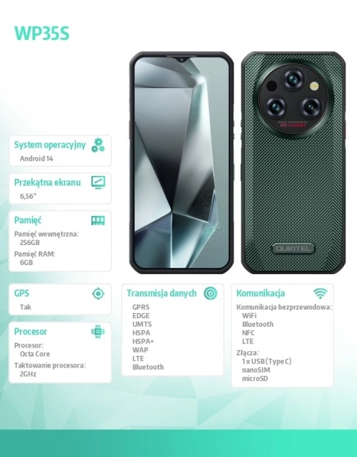 Chytrý telefon WP35S 4G 6/256GB IP69K zelený