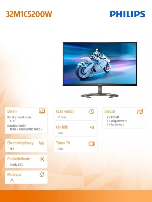 Monitor 32M1C5200W VA Curved 31,5" 240Hz HDMIx2 DP HAS