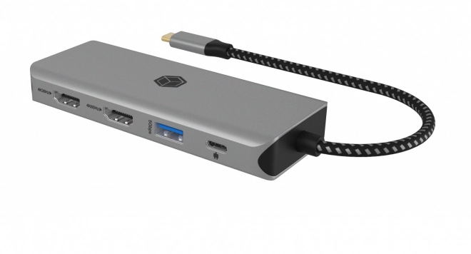 Dokovací stanice IB-DK4012-CPD 9v1, 2x HDMI, 4K60Hz, 3xUSB, 100W PD,LAN, čtečka karet