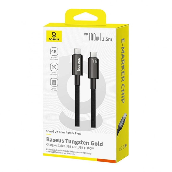 Baseus Tungsten Gold USB-C na USB-C kabel 100W 1,5m černý