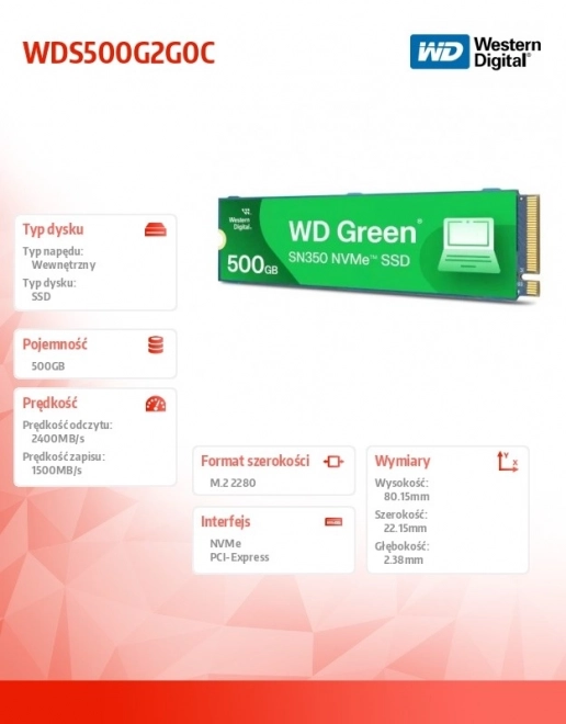 Interní SSD WD Green 500GB M.2 2280 SN350 NVMe PCIe