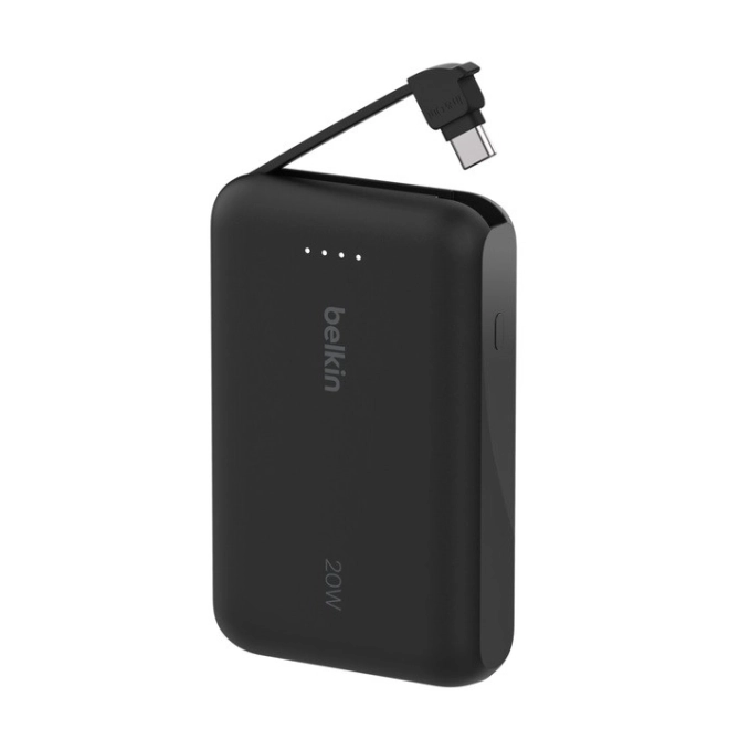 Powerbanka BoostCharge 10k mAh s vestavěným kabelem USB-C a portem, černá