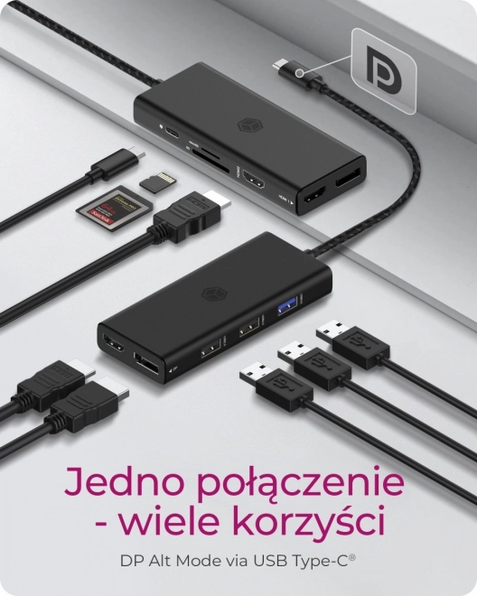 Stolní dokovací stanice 9v1 HDMI, DP, CR, Typ-C