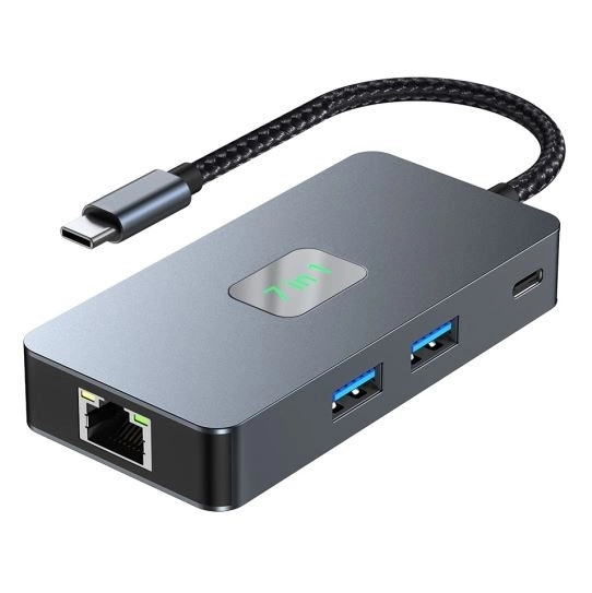 Adaptér HUB USB C (7v1) HDMI USB SD/TF RJ45 (2500 Mb/s) PD