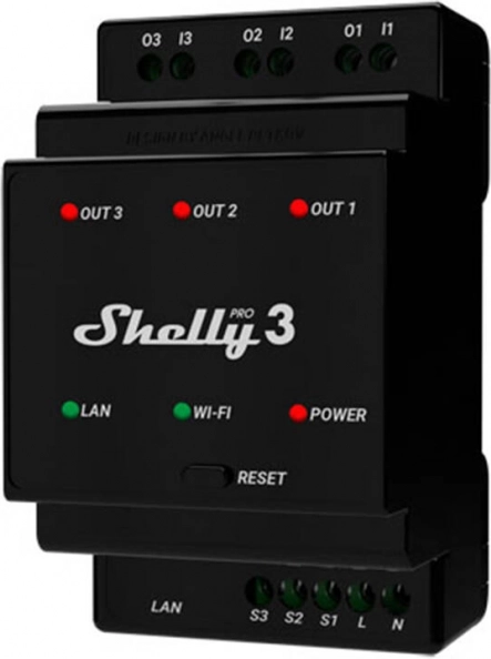 Shelly Pro 3 relé na DIN lištu
