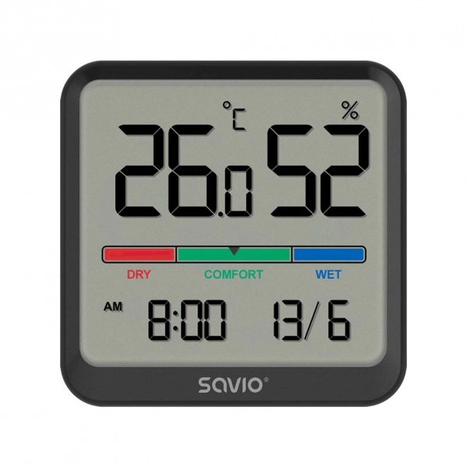 Čidlo teploty a vlhkosti, pro vnitřní použití, LCD displej, hodiny, datum, rukojeť s magnetem, CT-01/B Black