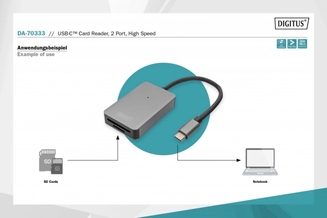 Čtečka paměťových karet USB-C, 2 porty UHS-II SD4.0 TF4.0 High Speed, hliníková, šedá