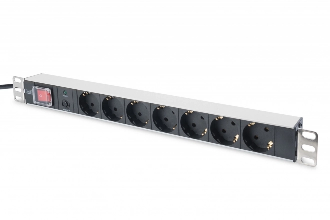 PDU 19" rack, 7x zásuvka schuko, 2,0 m, 1x zástrčka unischuko, 16 A, zapnuto/vypnuto, ochrana proti přetížení, hliníkový profil