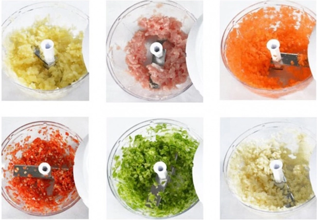 Tři nerezové čepele pro jemné i hrubé krájení