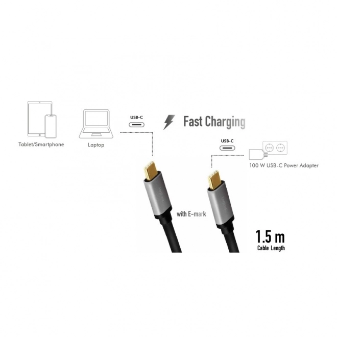 USB-C M/M, PD, hliníkový kabel 1,5 m
