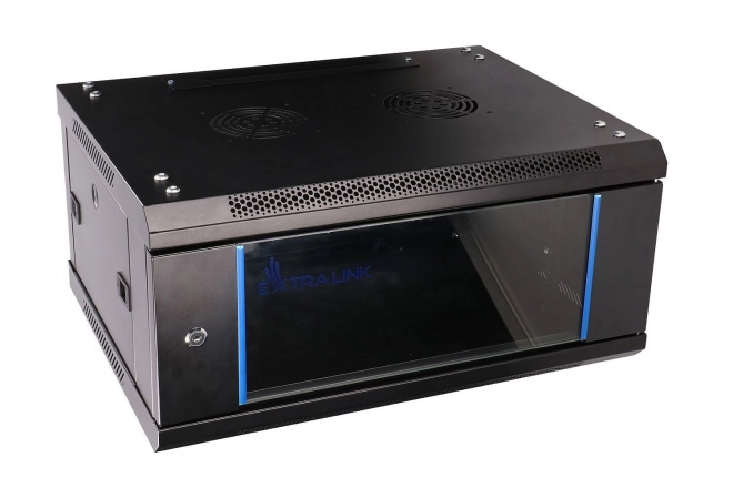 Závěsný rack Extralink 4U 600x450 černý se skleněnými dveřmi
