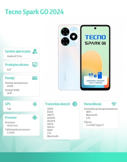 Spark GO 2024 BG6 64+4 Mystery White smartphone