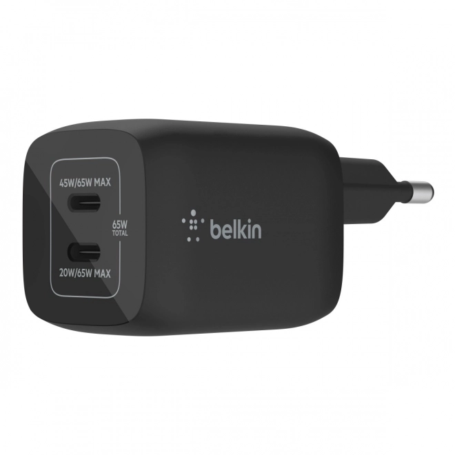 65W duální nástěnná nabíječka USB-C GAN s PPS černá