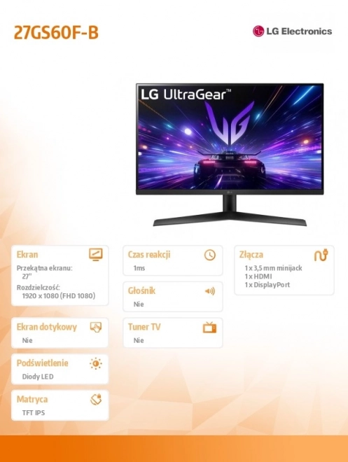 Monitor 27GS60F-B 27" FHD UltraGear IPS 180Hz 1ms