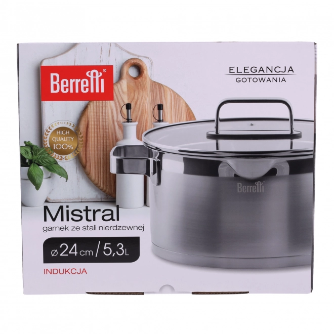 Mistral BERRETTI nerezový hrnec s poklicí, 24 cm