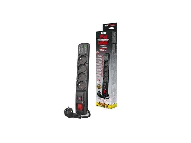 Napájecí lišta F4 USB A+C 3m 4x 230V PD3.0 QC černá