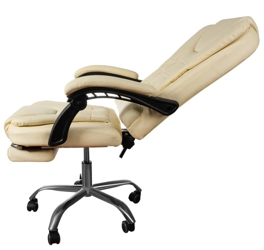 Ergonomická krémová kancelářská židle s vysouvací opěrkou nohou