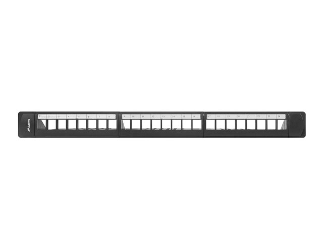 Patch panel prázdný 24 portů 1U 19" černý s organizérem pro keystone moduly