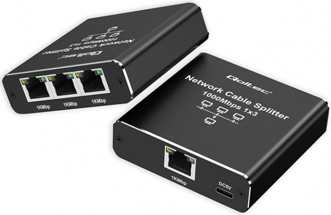 Ethernet rozdělovač mini switch 1x3 RJ45 1000Mb/s USB-C hliníkový