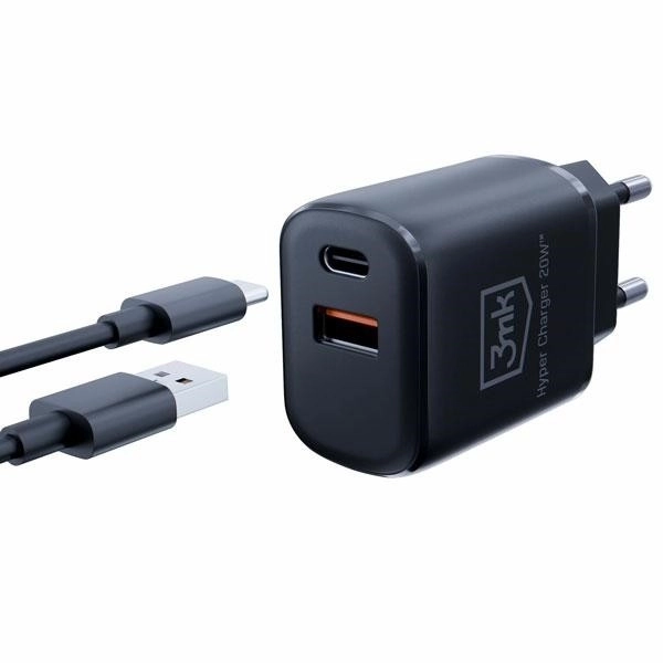 Nabíječka 20W 1xUSB-C +USB-A PD QC bez kabelu Černá