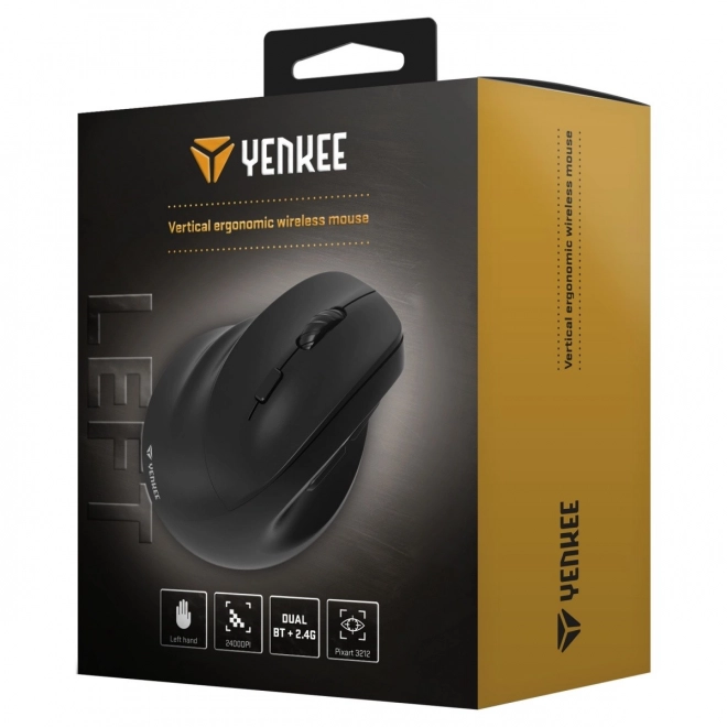Bezdrátová ergonomická myš pro leváky, dobíjecí baterie Dual WL+BT