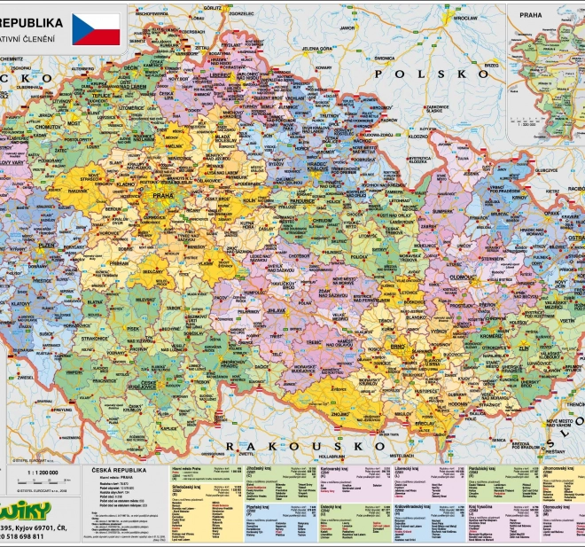 Oboustranná mapa České republiky A3 – administrativní a fyzická