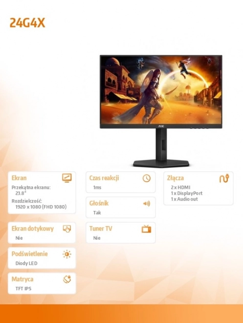 Monitor 24G4X 23,8" IPS 180Hz HDMIx2 DP Pivot