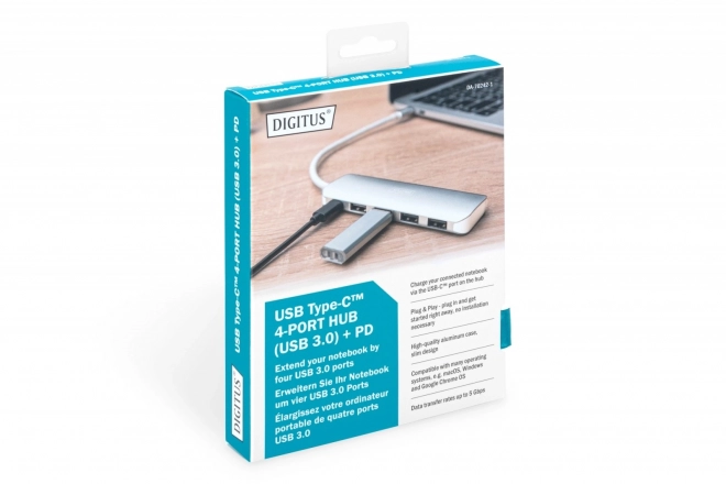 USB 3.0 SuperSpeed 4-portový HUB/Centrátor s napájením typu C, hliník