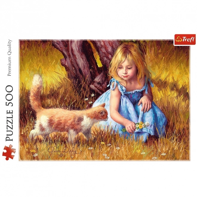 Puzzle Trefl 500 dílků Dívka s kočkou