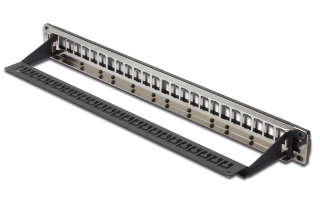 Patch panel 19" modulární 24 portů pro keystone moduly, 1U, stíněný, vedení kabelů, odnímatelná popisovací pole Black