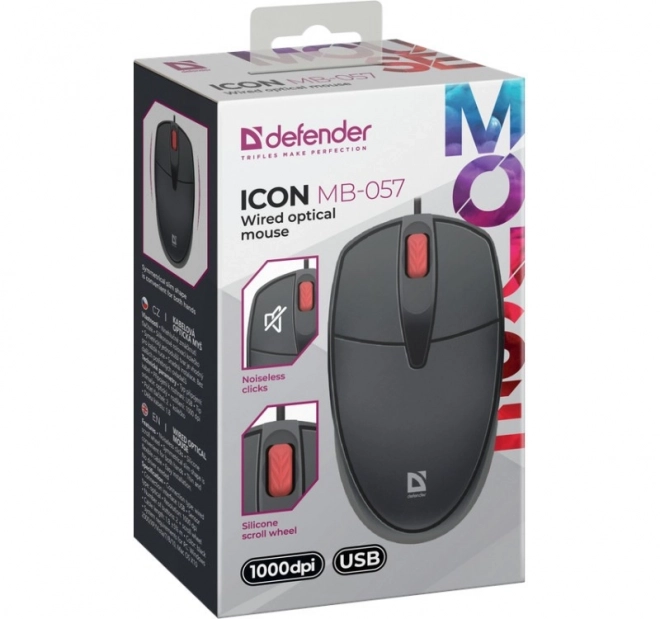 Kabelová myš s tichým klikáním ICON MB-057 1000 DPI černá