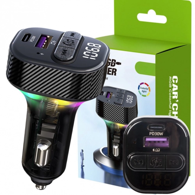 Transmitter do auta s Bluetooth 5.3, USB nabíjením a LED osvětlením