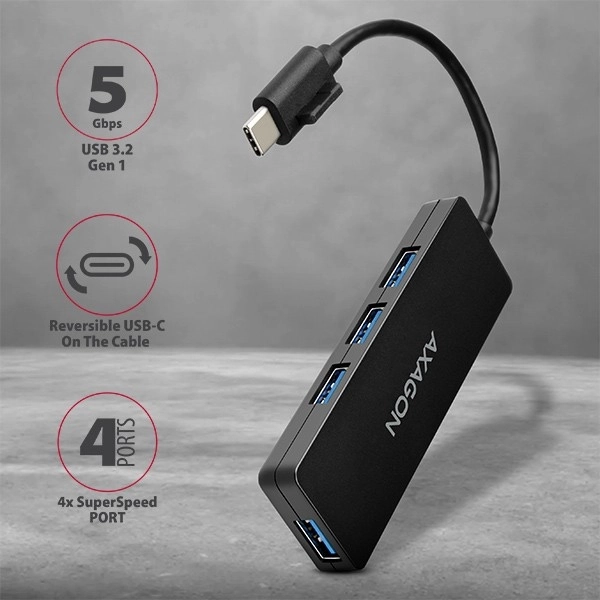 Axagon Slim USB Hub 4-portový USB 3.2 Gen 1 s 14cm Typ-C kabelem