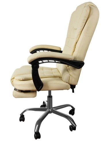 Ergonomická krémová kancelářská židle s vysouvací opěrkou nohou