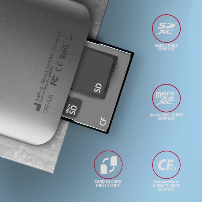 Externí čtečka karet USB-C 3.2 Gen 1 se třemi sloty