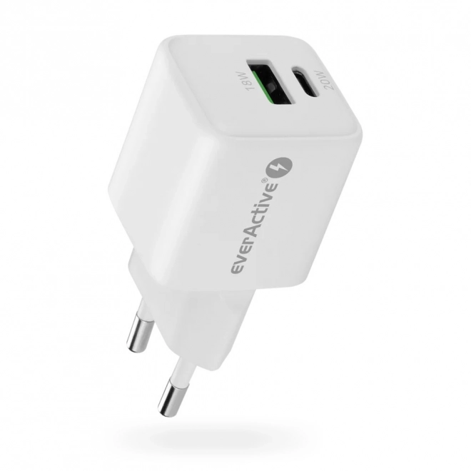 Nabíječka do sítě GaN 1x USB, 1x USB-C 20W QC3.0 bílá