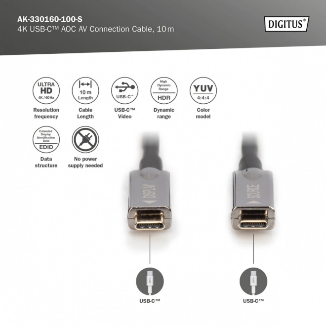Hybridní propojovací kabel AOC USB 3.1 typ C/USB typ C 4K 60Hz 10 m