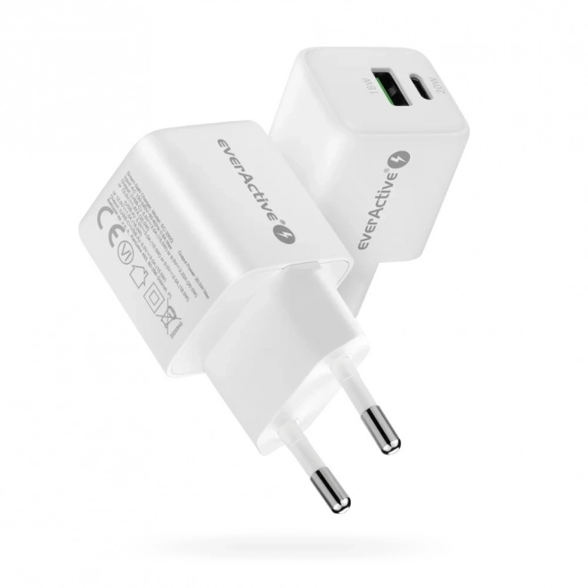 Nabíječka do sítě GaN 1x USB, 1x USB-C 20W QC3.0 bílá