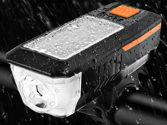 Přední LED světlo na kolo se solárním nabíjením a houkačkou
