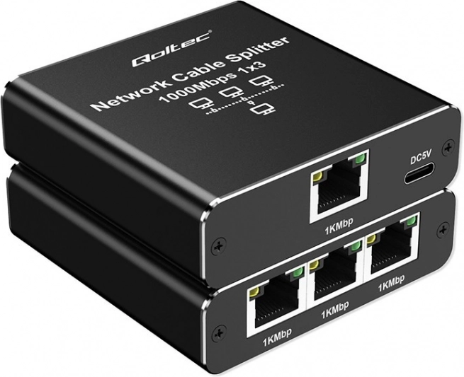 Ethernet rozdělovač mini switch 1x3 RJ45 1000Mb/s USB-C hliníkový