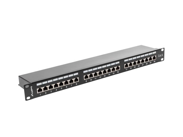 Patch panel 24 portů 1U Cat.6 černý stíněný