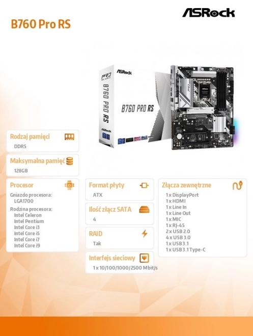 Základní deska B760 Pro RS s1700 4DDR5 DP/HDMI/eDP M.2 ATX