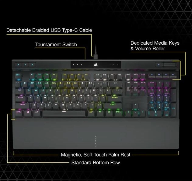 mechanická klávesnice Corsair K70 RGB Pro s PBT Keycaps