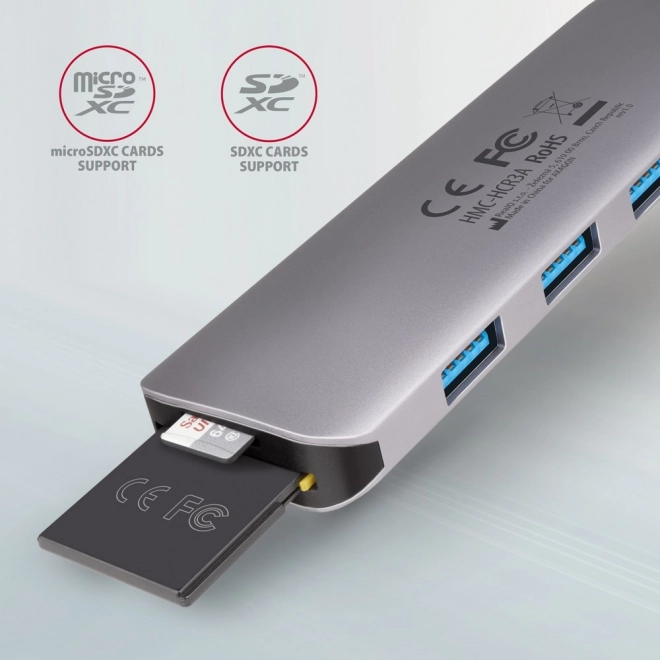 HMC-HCR3A Víceportový rozbočovač 3x USB-A + HDMI + SD/microSD, USB-C 3.2 Gen1, 20cm kabel USB-C
