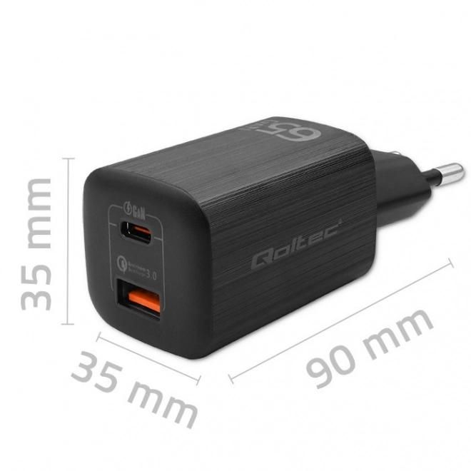 Napájecí nabíječka 65W GaN ULTRA | 5-20V | 2,25-3,25A | 1 x USB typ C PD | 1 x USB | Černá barva