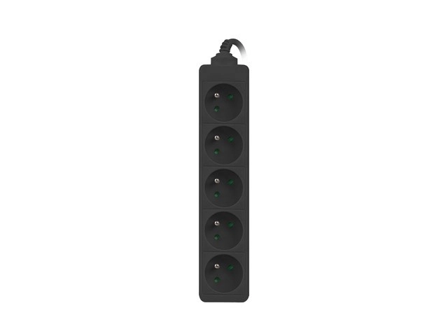Napájecí lišta 3 m, černá, 5 zásuvek, pevný měděný kabel